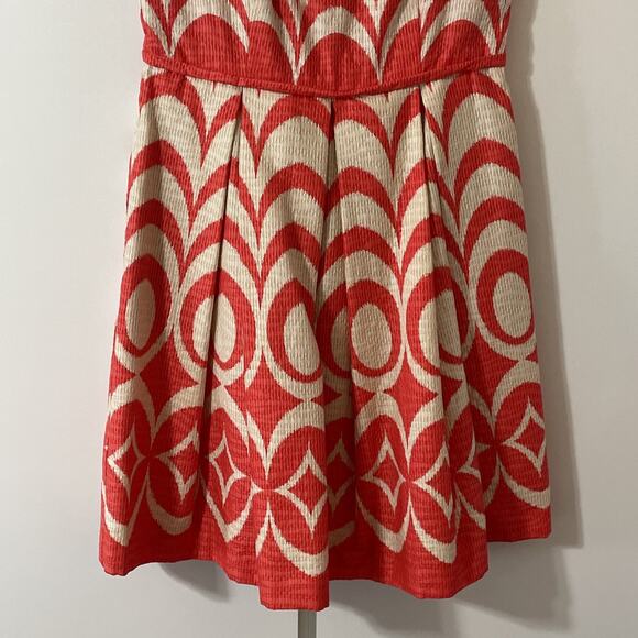 JUST TAYLOR Women's 6 Sleeveless Fit Flair DRESS Jacquard Fabric ORANGE Ivory - Picture 4 of 15